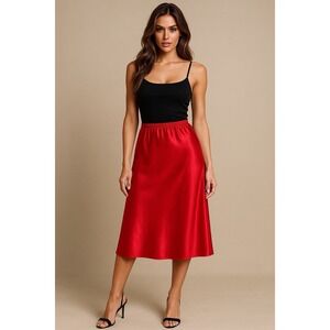 VTG Wondermaid Red Satin Slip Skirt Womens M 28.5" Coquette NYE Holiday